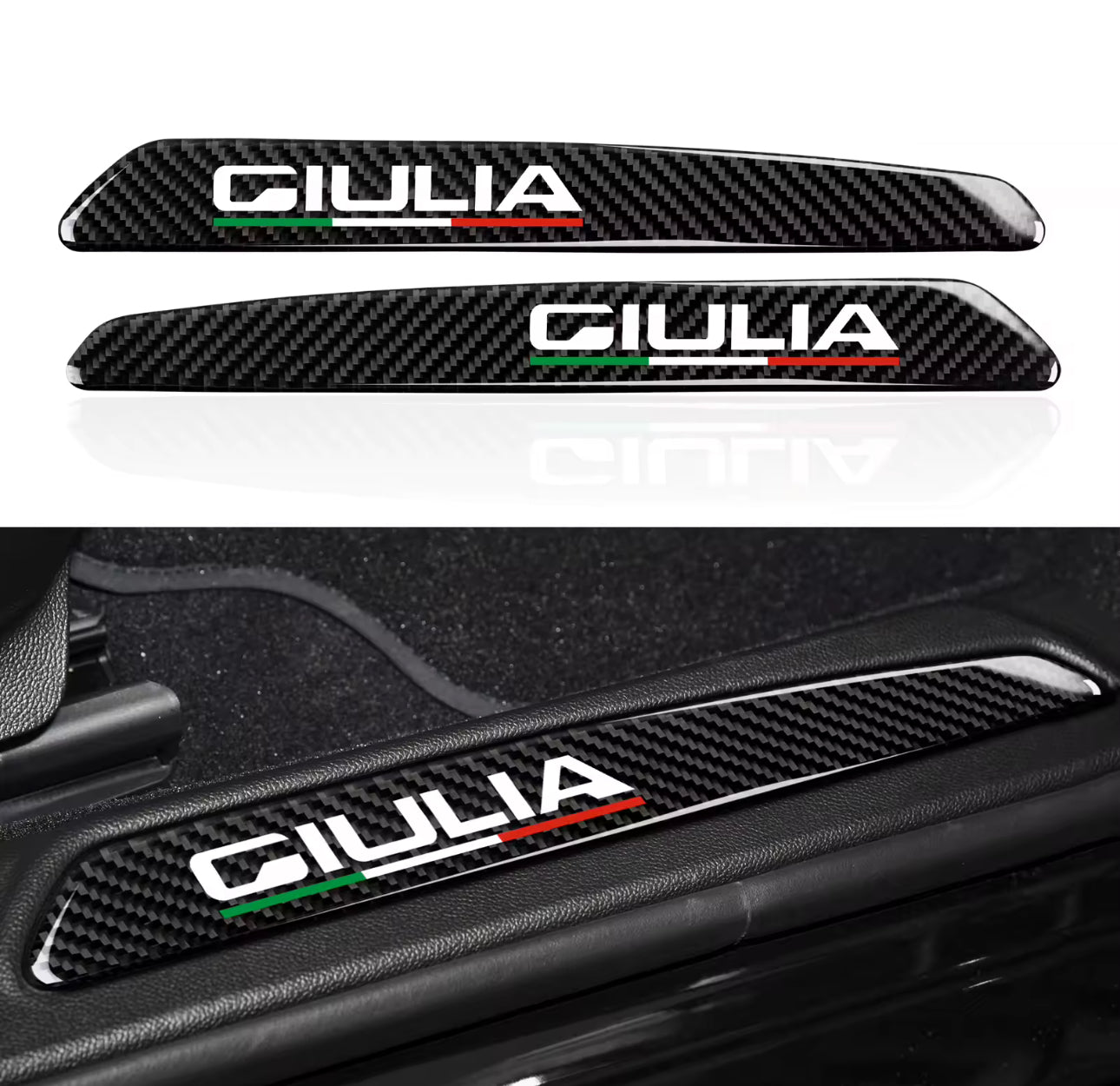 Carbon fiber look door step trim for GIULIA