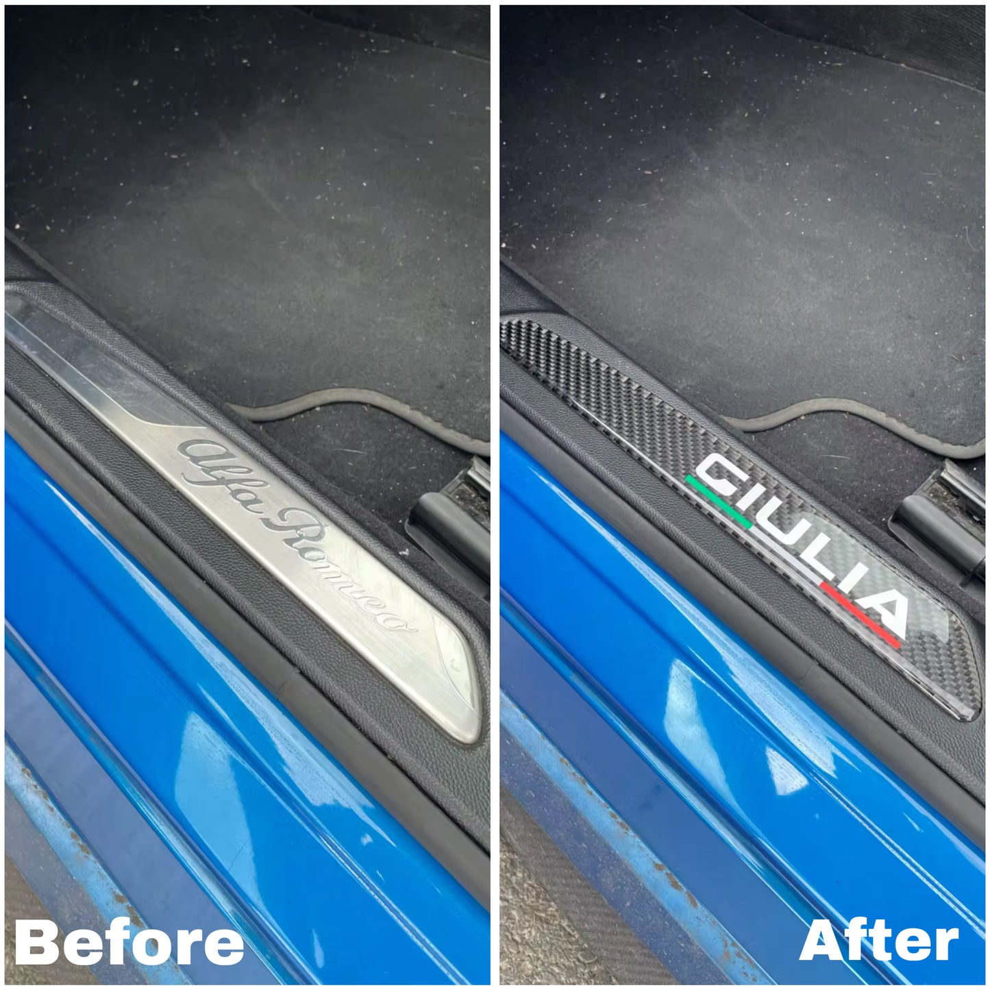 Carbon fiber look door step trim for GIULIA