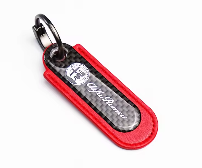 Carbon fiber and Leather Alfa Romeo keychain