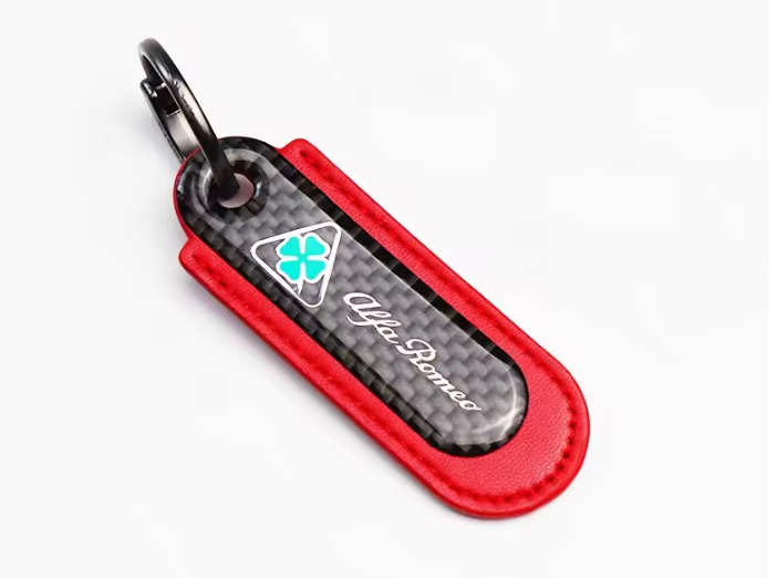 Carbon fiber and Leather Alfa Romeo keychain