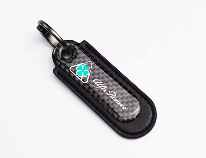 Carbon fiber and Leather Alfa Romeo keychain